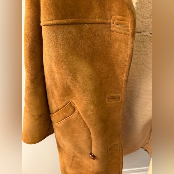 Vintage Real Sheepskin Shearling Coat Size 34 Camel Brown Winter Jacket - Picture 3 of 6